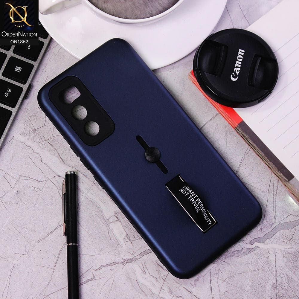 Vivo V20 SE Cover - Blue - Stylish Slide Finger Grip With Metal Kickstand Case