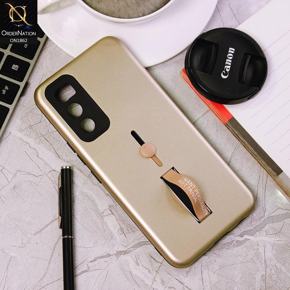 Vivo V20 SE Cover - Golden - Stylish Slide Finger Grip With Metal Kickstand Case