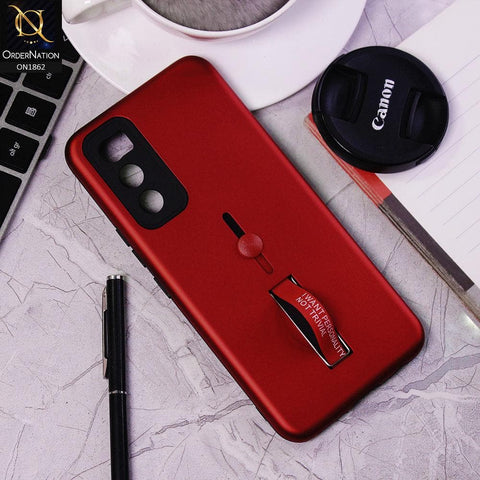 Vivo V20 SE Cover - Red - Stylish Slide Finger Grip With Metal Kickstand Case