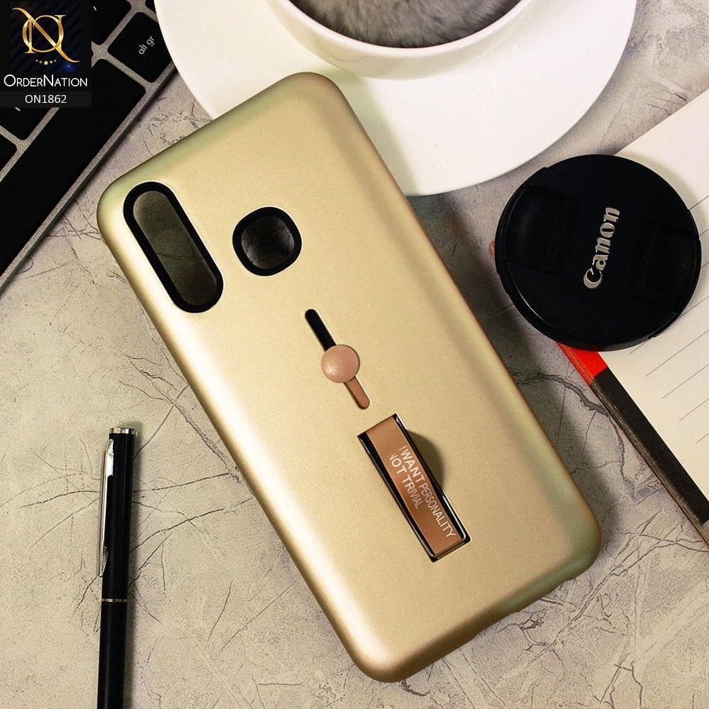 Vivo Y19 Cover - Golden - Stylish Slide Finger Grip With Metal Kickstand Case