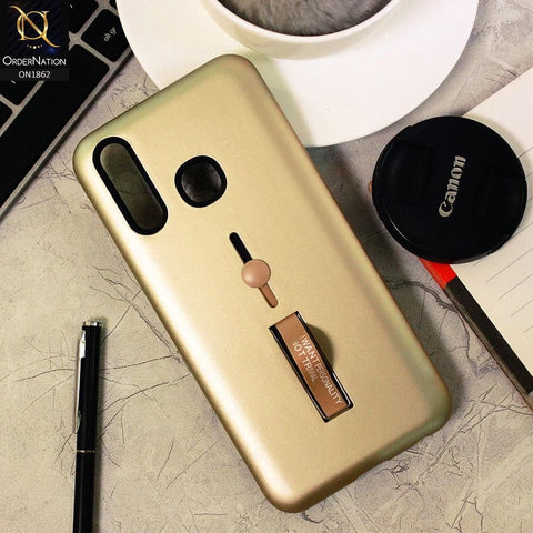 Vivo Y19 Cover - Golden - Stylish Slide Finger Grip With Metal Kickstand Case