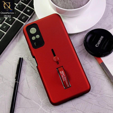 Vivo Y51s Cover - Red - Stylish Slide Finger Grip With Metal Kickstand Case