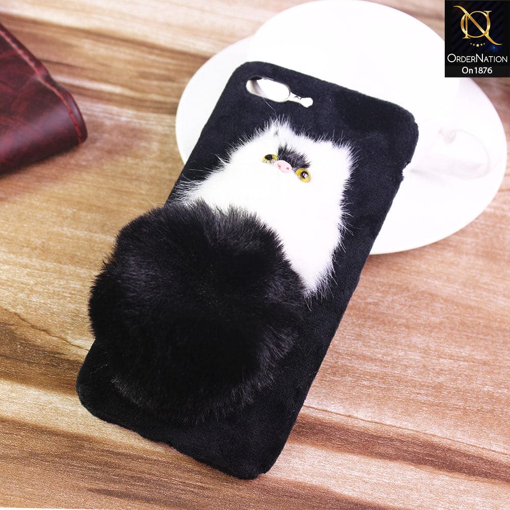 iPhone 8 Plus / 7 Plus - Black - Cute Cat Winter Fluffy Warm Fur Ball Case