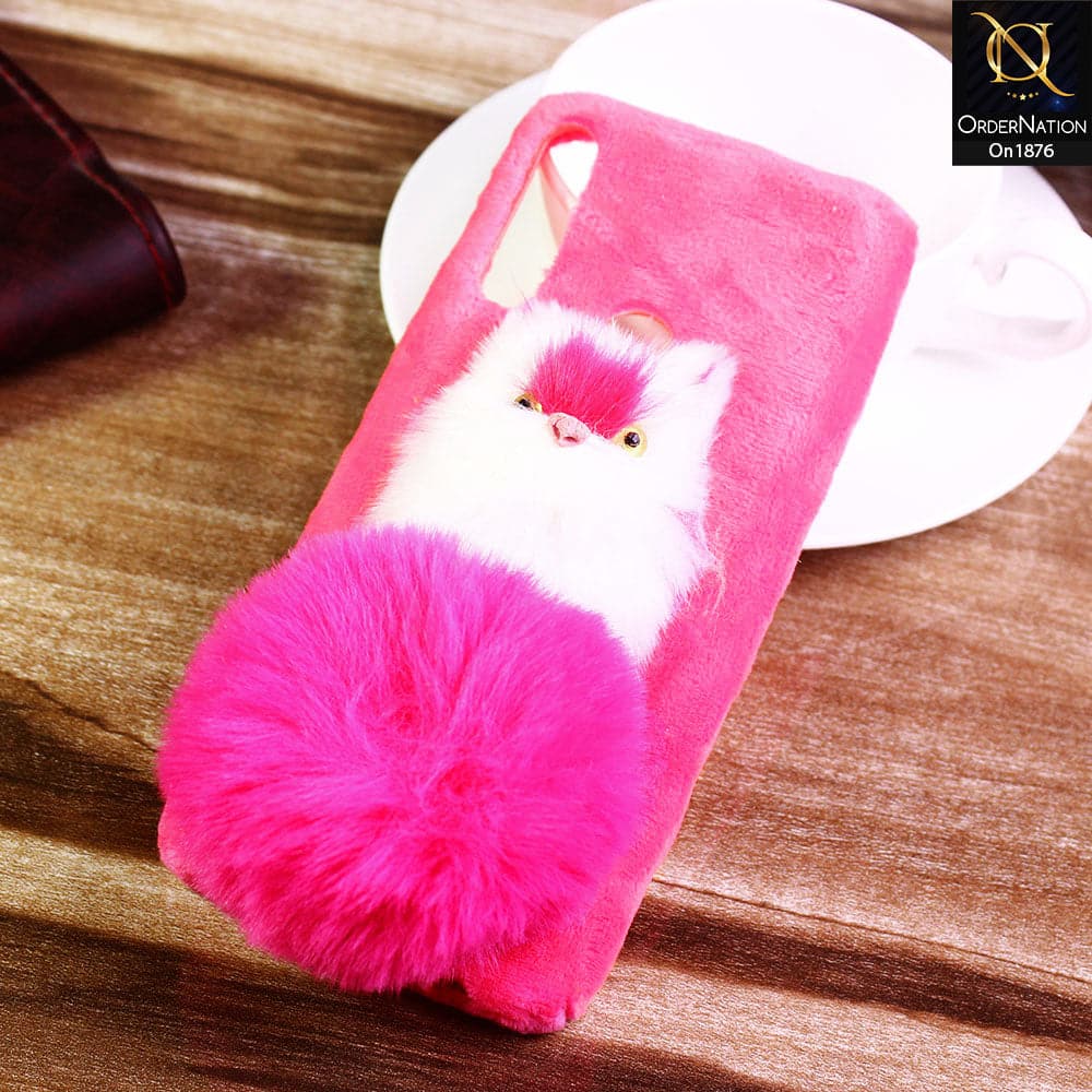 Honor 9X - Pink - Cute Cat Winter Fluffy Warm Fur Ball Case