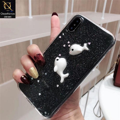 Cute Dolphin Glitter Soft Borders Back Shell Case For iPhone XS / X