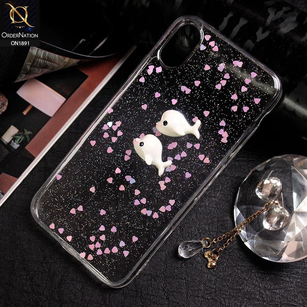 Cute Dolphin Glitter Soft Borders Back Shell Case For iPhone XS / X
