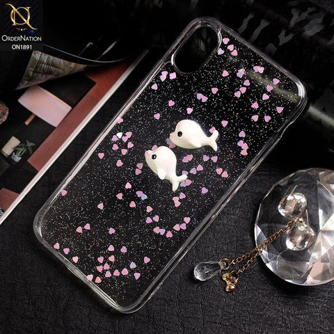 Cute Dolphin Glitter Soft Borders Back Shell Case For iPhone XS / X