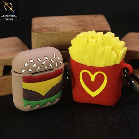 Cute Ruberized Soft Burger Airpods Case For Apple Airpods 1 / 2 - Mix