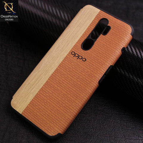 Oppo A9 2020 Cover - Light Brown - New Stylish Leather Tpu Soft Case