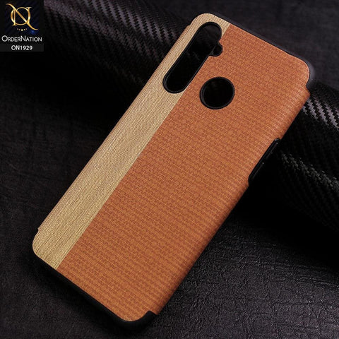 Realme 5 Cover - Light Brown - New Stylish Leather Tpu Soft Case
