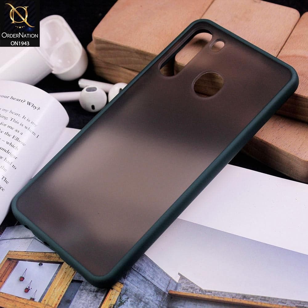 Samsung Galaxy A21 - Dark Green - Luxury Semi Tranparent Color Frame Matte Hard PC Protective Case