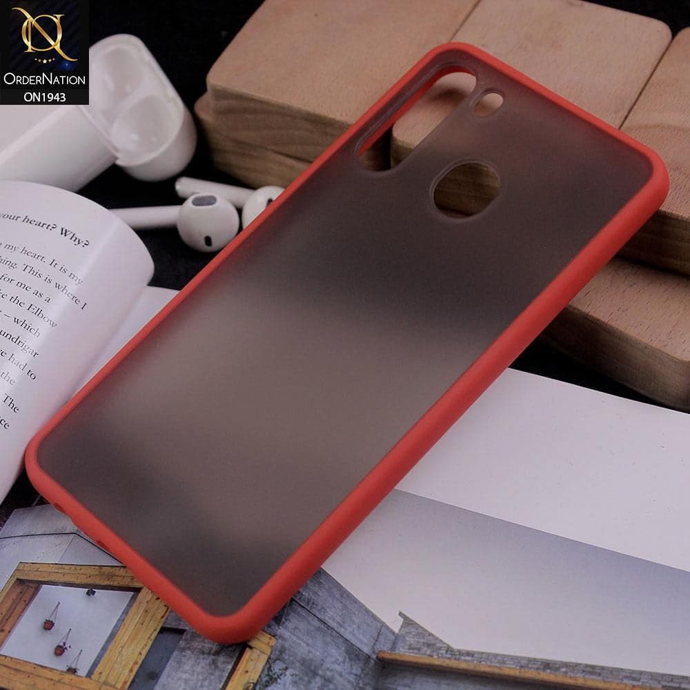 Samsung Galaxy A21 - Red - Luxury Semi Tranparent Color Frame Matte Hard PC Protective Case