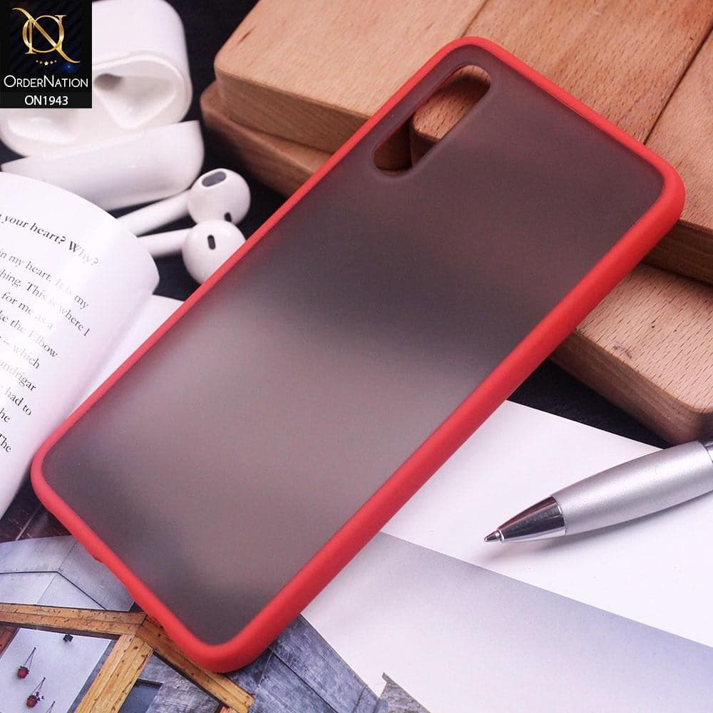 Samsung Galaxy A50 Cover - Red - Luxury Semi Tranparent Color Frame Matte Hard PC Protective Case