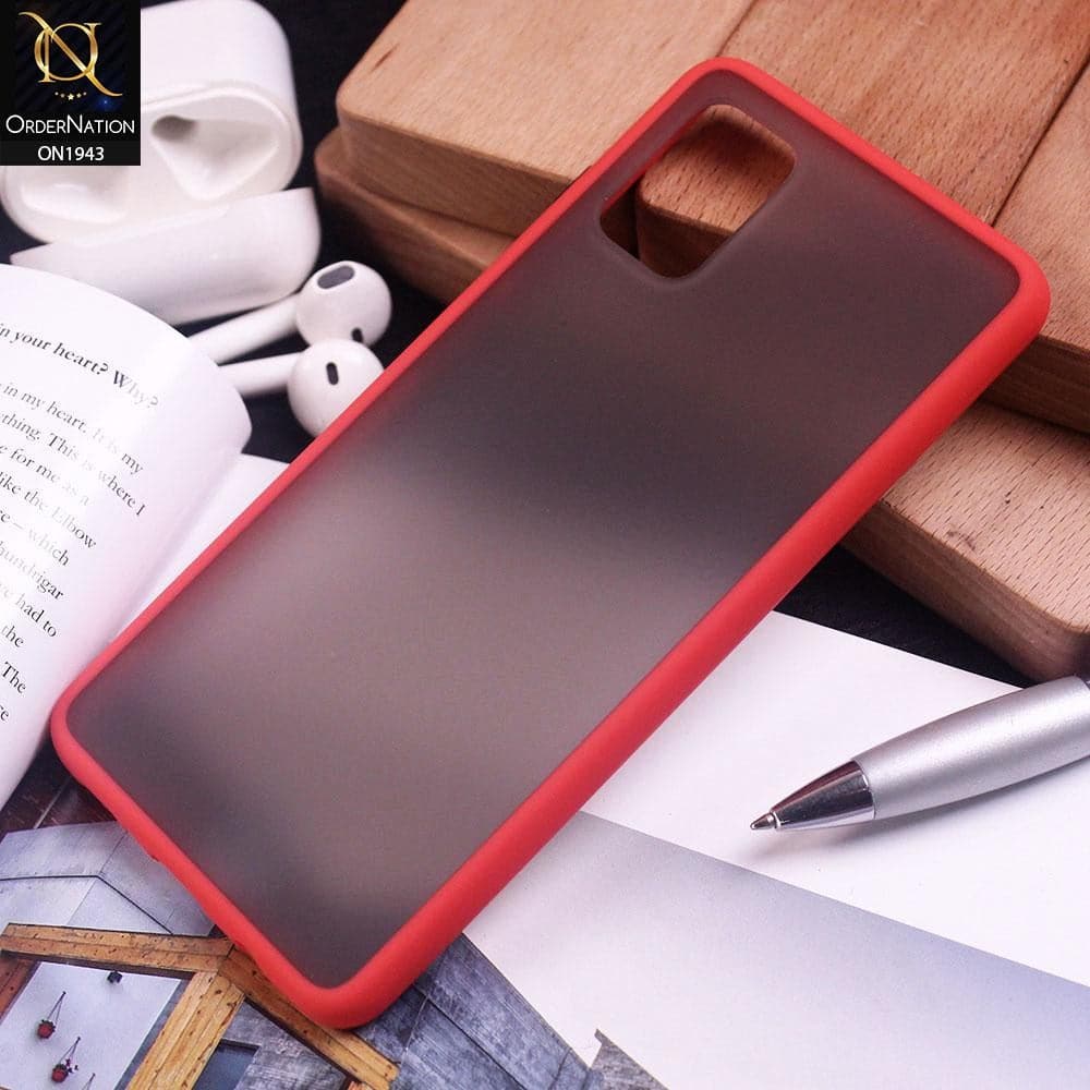 Samsung Galaxy A51 Cover - Red - Luxury Semi Tranparent Color Frame Matte Hard PC Protective Case