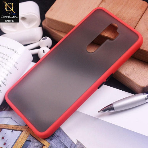 Oppo A9 2020 Cover - Red - Luxury Semi Tranparent Color Frame Matte Hard PC Protective Case