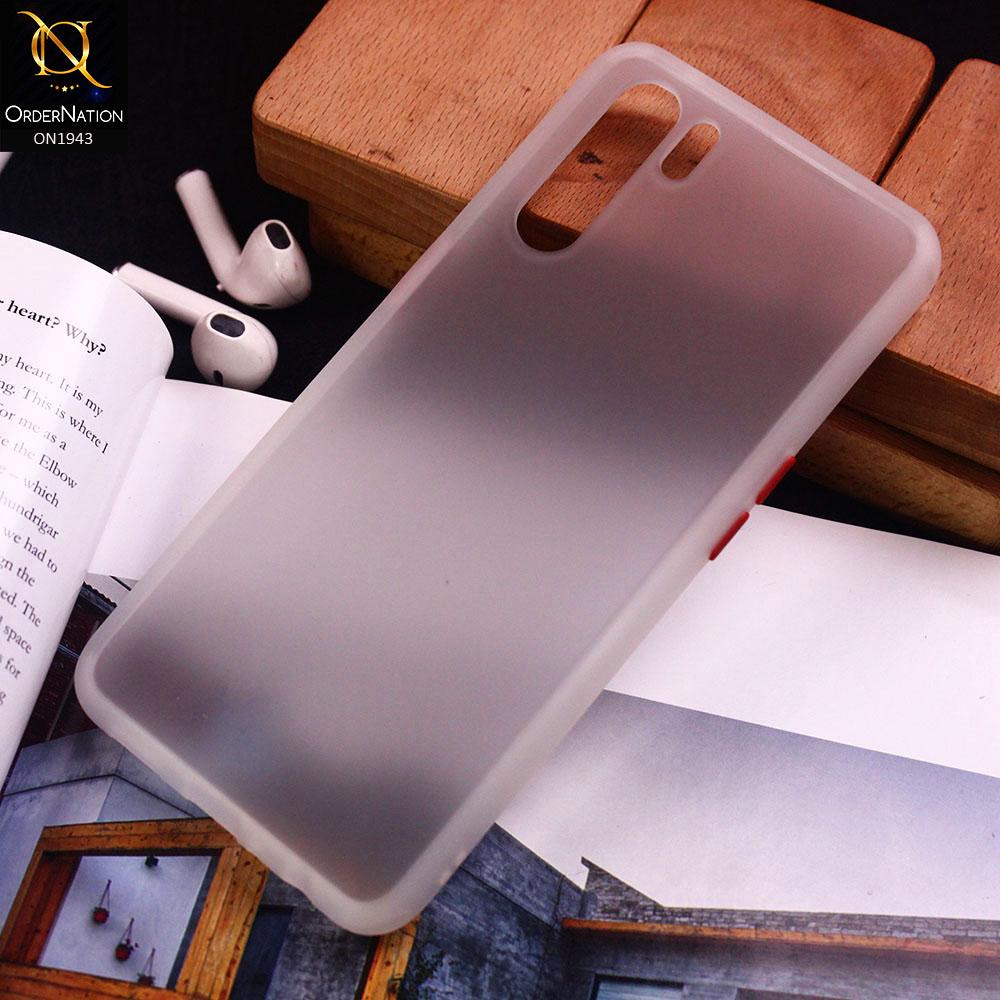 Oppo F15 Cover - White - Luxury Semi Tranparent Color Frame Matte Hard PC Protective Case