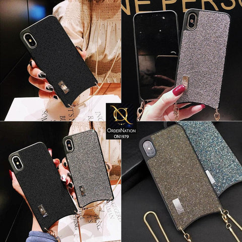 Luxury Glitter Shine Cross Body With Long Strap Chain Case For iPhone XS / X - Black