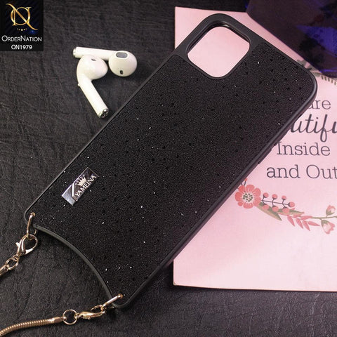 Luxury Glitter Shine Cross Body With Long Strap Chain Case For iPhone 11 Pro - Black