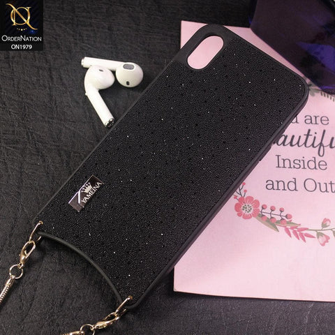 Luxury Glitter Shine Cross Body With Long Strap Chain Case For iPhone XS / X - Black
