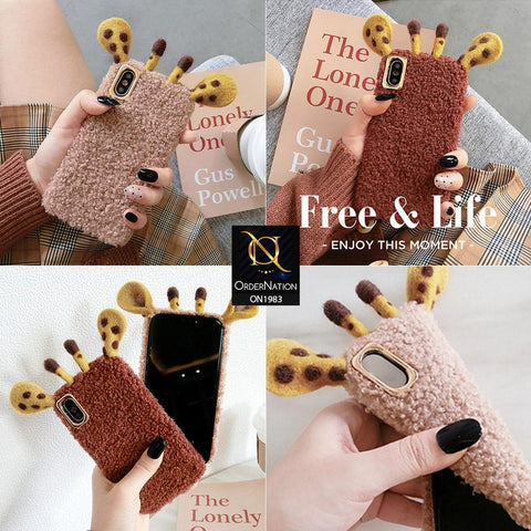 Girlish Cute Summer Winter Giraffe Plush Fur Case For iPhone 11 Pro Max - Brown