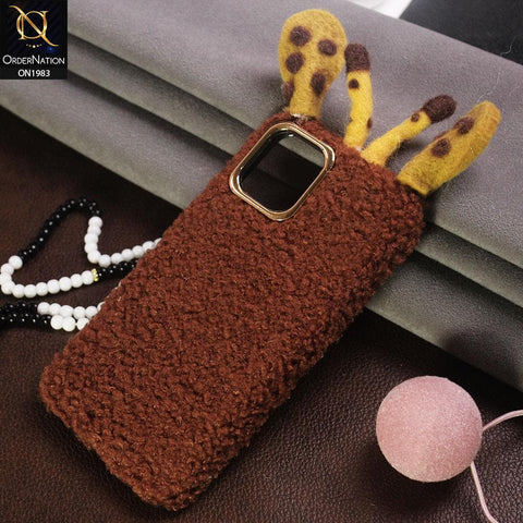 Girlish Cute Summer Winter Giraffe Plush Fur Case For iPhone 11 - Brown