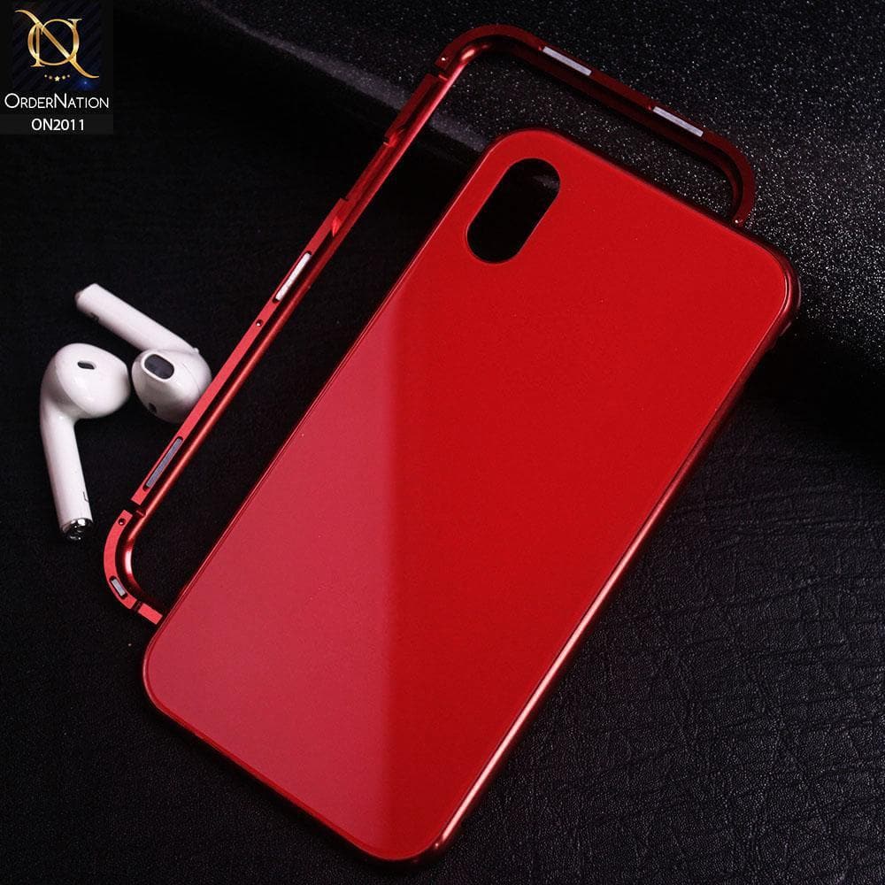 iPhone XS Max Cover - Red - Glossy Candy Shell Shockproof Metal Magnetic Bumper Case