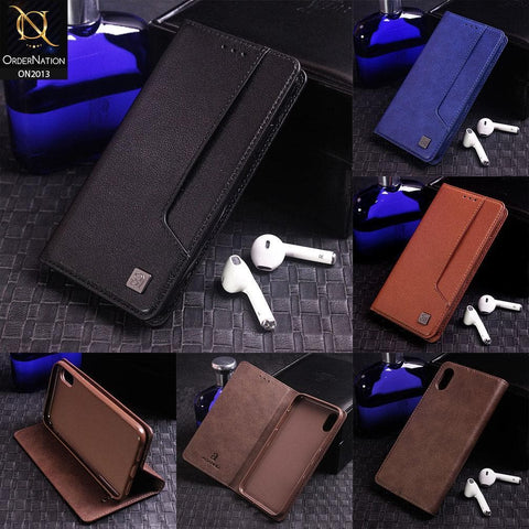 Luxury Adannu Leather Texture Card SLot Flip Book Case For iPhone 8 Plus / 7 Plus - Blue