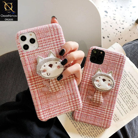 Febric Texture Cute Melody Cat Fashion Case For iPhone XS / X - Pink