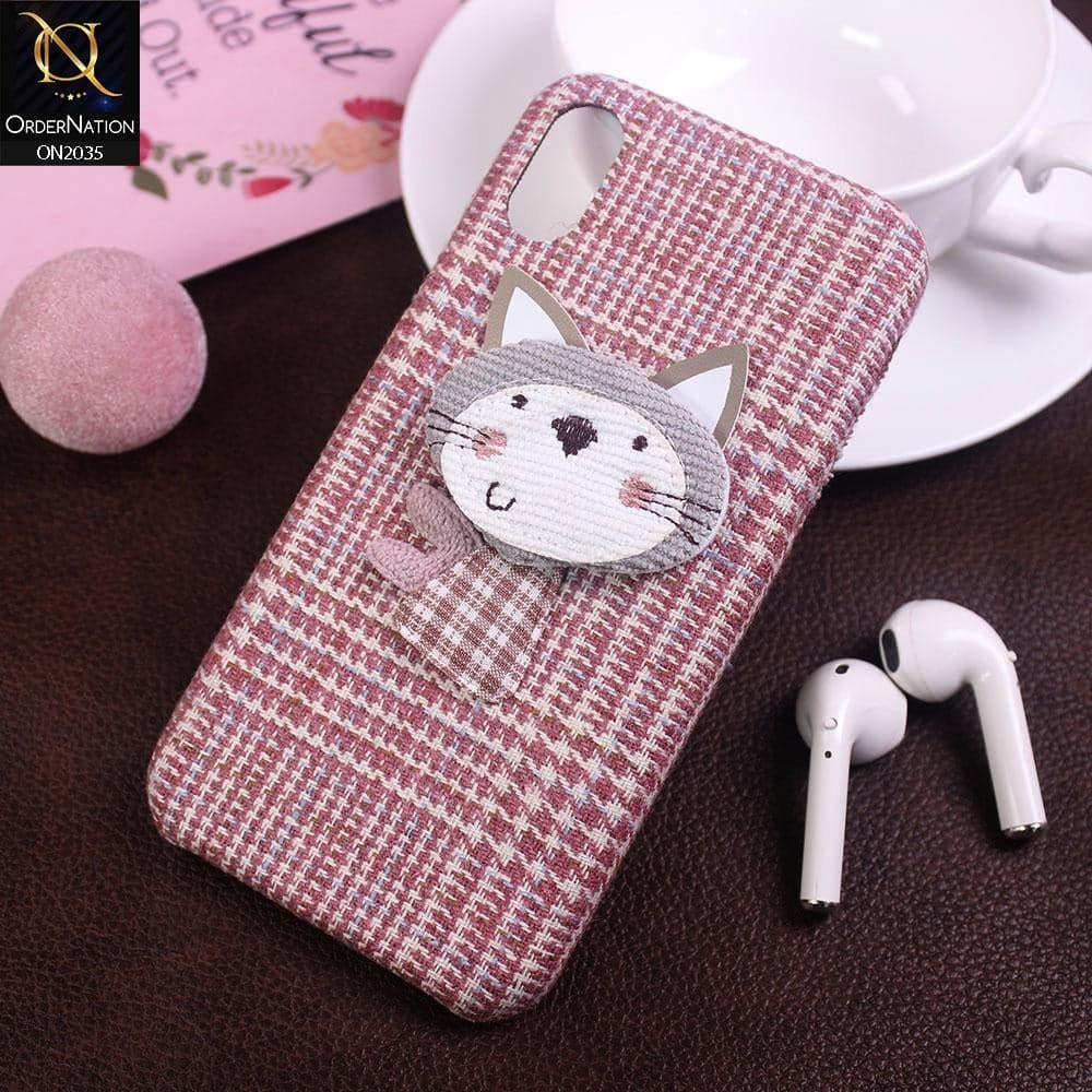 Febric Texture Cute Melody Cat Fashion Case For iPhone XS / X - Pink
