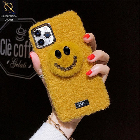 iPhone 11 Pro Max - Yellow - Girlish Cute Smiling Face Soft Plush Fur Case