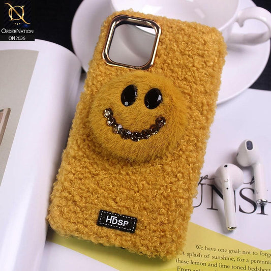 iPhone 11 Pro Max - Yellow - Girlish Cute Smiling Face Soft Plush Fur Case