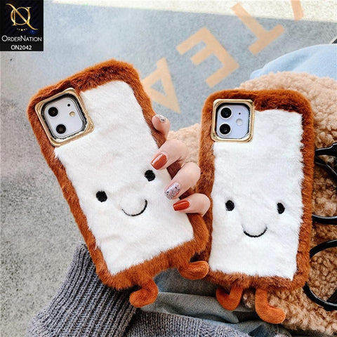 Cute Toast Baked Smiling Face Soft Plush Fur For iPhone 11 Pro