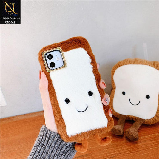 Cute Toast Baked Smiling Face Soft Plush Fur For iPhone 11 Pro