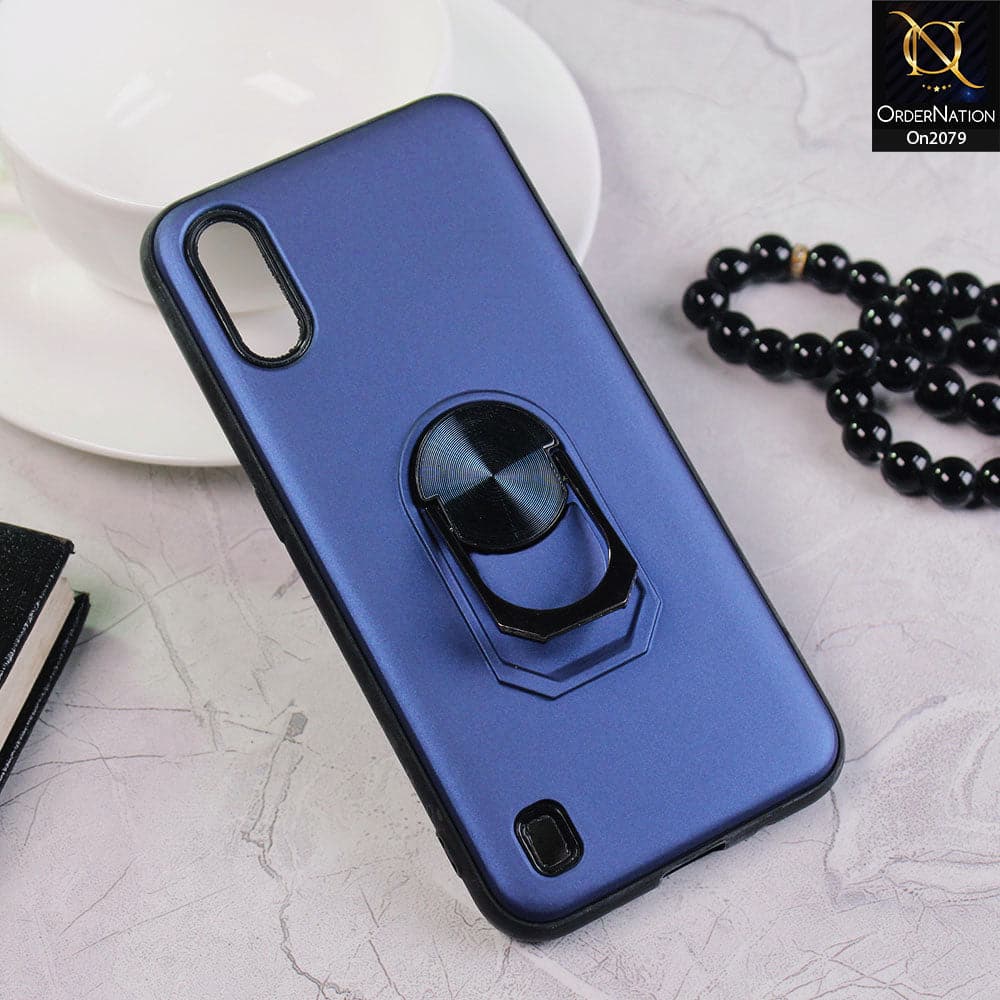 Samsung Galaxy A01 - Blue - Heavy Duty Hybrid Anti-Knock Shockproof Angle Adjustment Finger Ring Kickstand Case