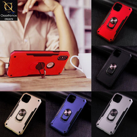 Heavy Duty Hybrid Anti-Knock Shockproof Angle Adjustment Finger Ring Kickstand Case For iPhone 11 - Blue