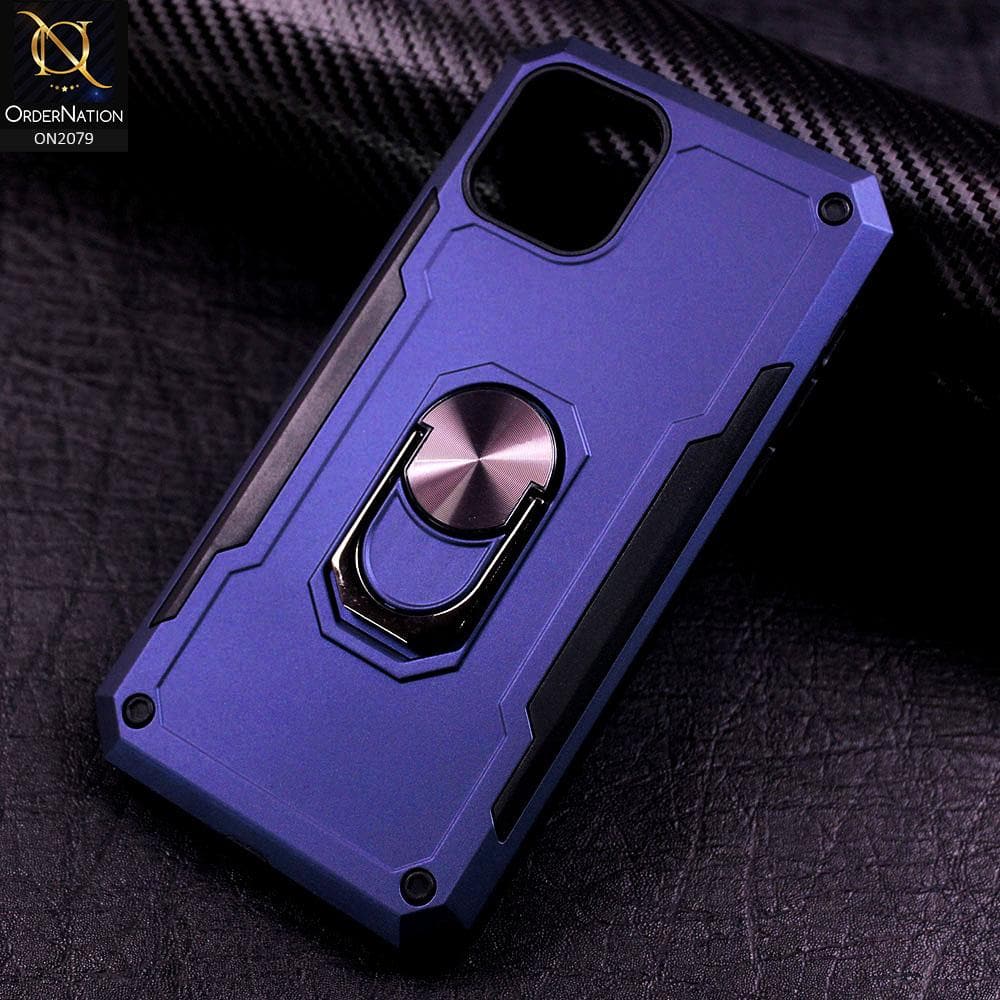 Heavy Duty Hybrid Anti-Knock Shockproof Angle Adjustment Finger Ring Kickstand Case For iPhone 11 - Blue