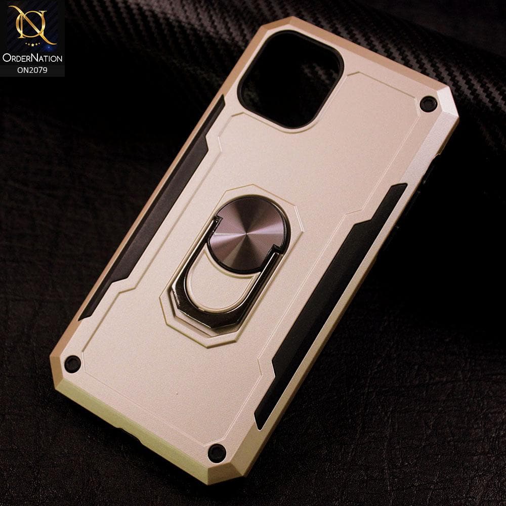 Heavy Duty Hybrid Anti-Knock Shockproof Angle Adjustment Finger Ring Kickstand Case For iPhone 11 - Golden