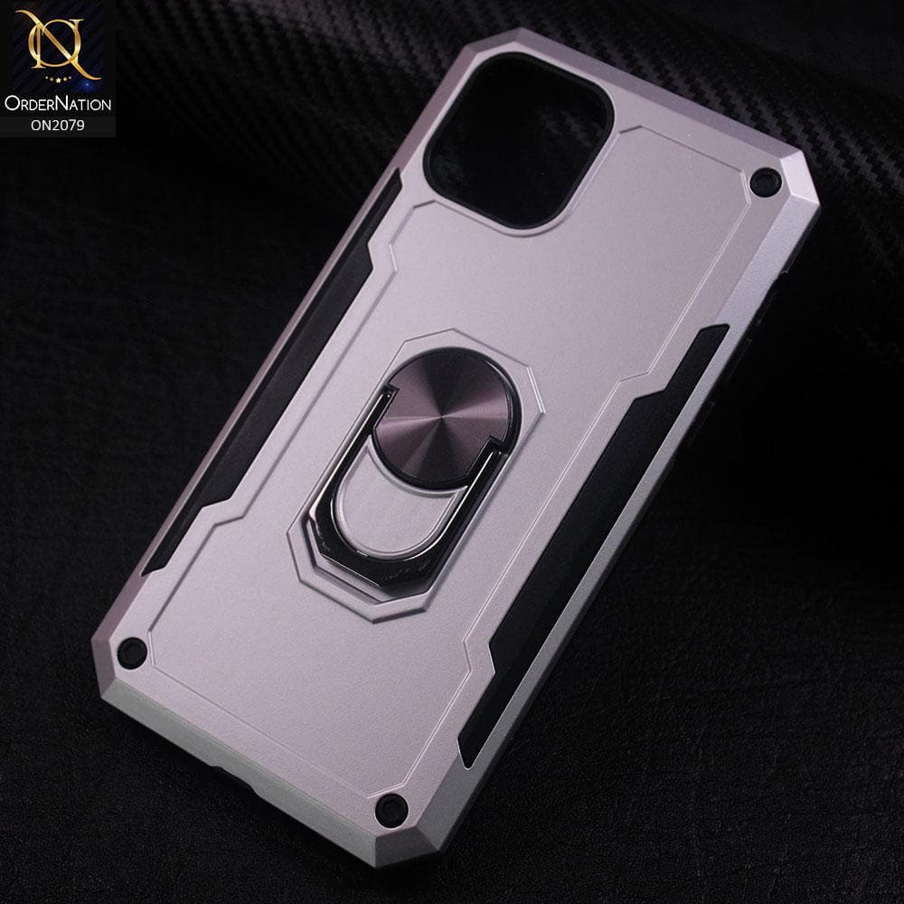 Heavy Duty Hybrid Anti-Knock Shockproof Angle Adjustment Finger Ring Kickstand Case For iPhone 11 Pro - Silver