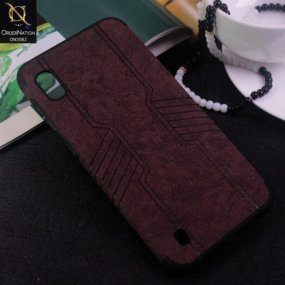 Samsung Galaxy A10 Cover - Maroon - New Arrival Leather Texture Feels Soft Tpu Case