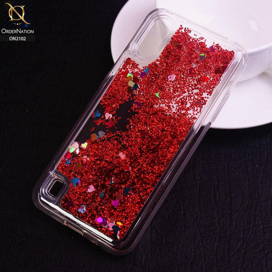 Samsung Galaxy A01 Cover - Red - Cute Love Hearts Liquid Glitter Pc Back Case