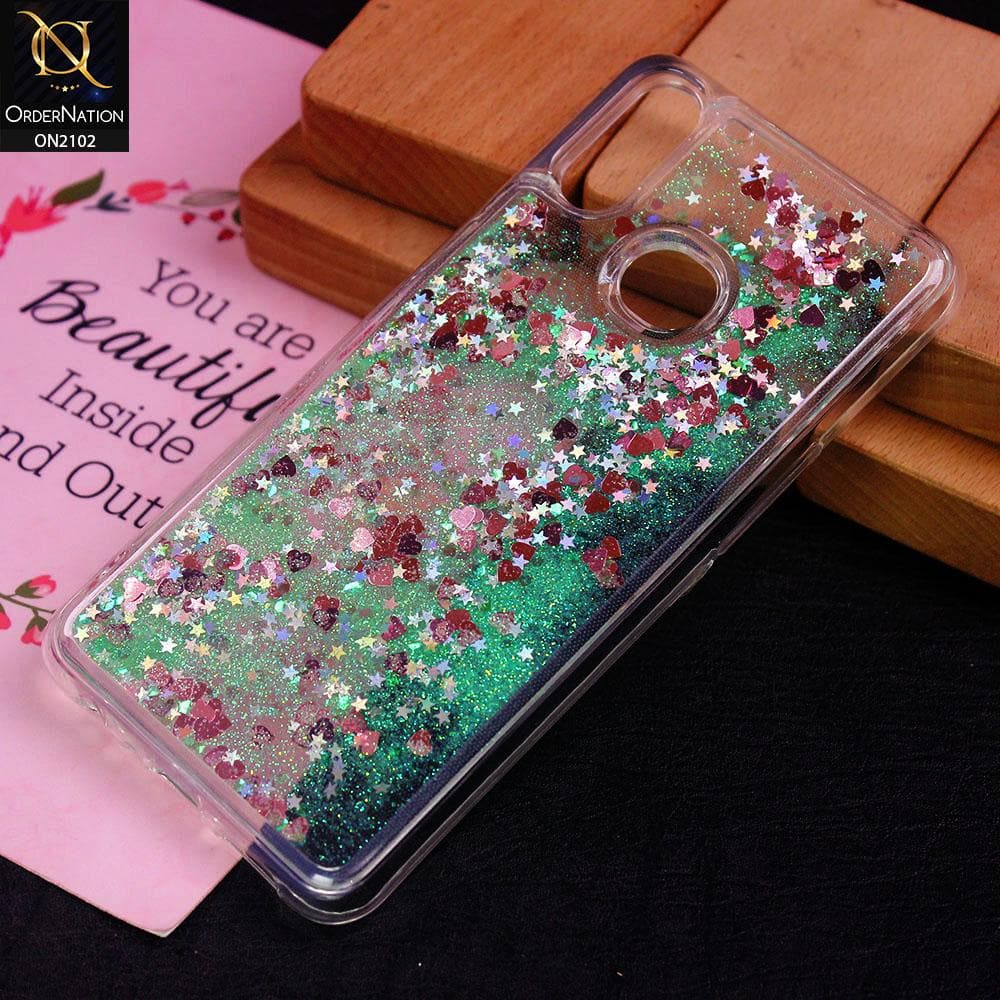 Samsung Galaxy A10s Cover - Green - Cute Love Hearts Liquid Glitter Pc Back Case
