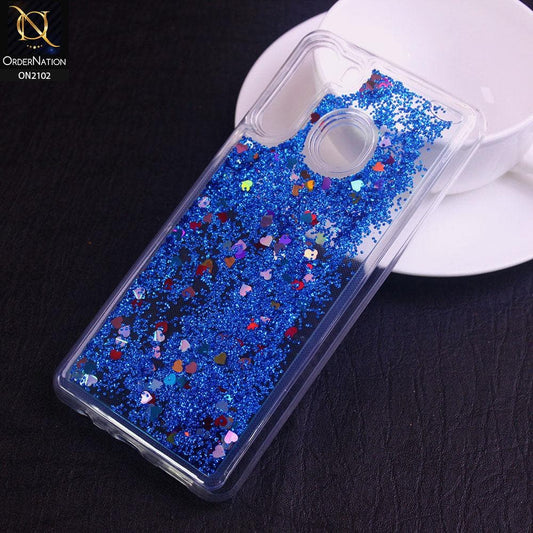 Samsung Galaxy A21 Cover - Blue - Cute Love Hearts Liquid Glitter Pc Back Case
