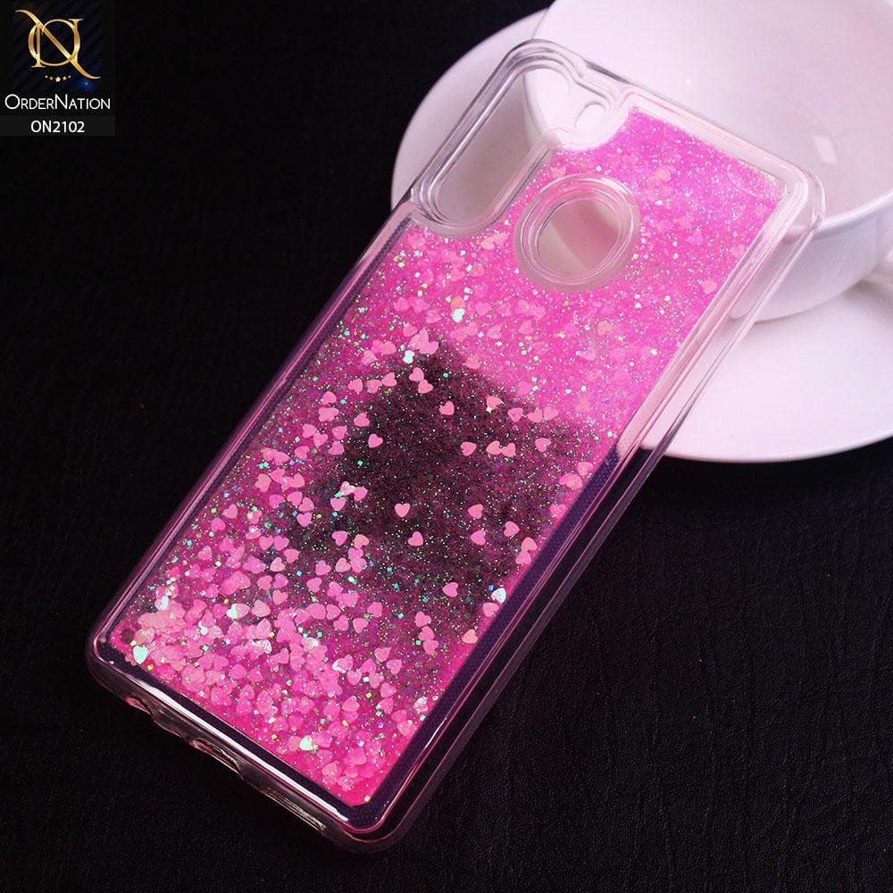 Samsung Galaxy A21 Cover - Light Pink - Cute Love Hearts Liquid Glitter Pc Back Case