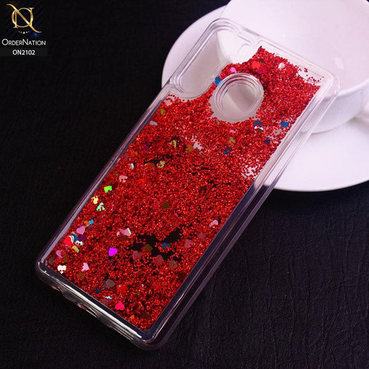 Samsung Galaxy A21 Cover - Red - Cute Love Hearts Liquid Glitter Pc Back Case