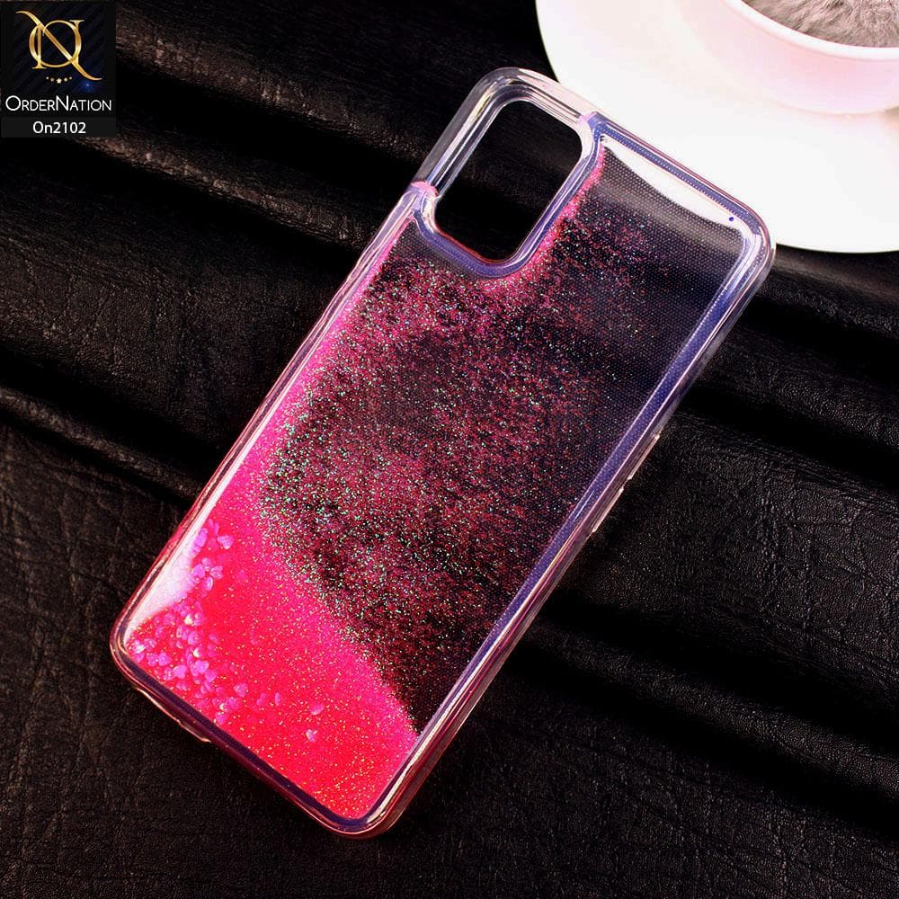 Oppo A92 - Pink - Cute Love Hearts Liquid Glitter Pc Back Case