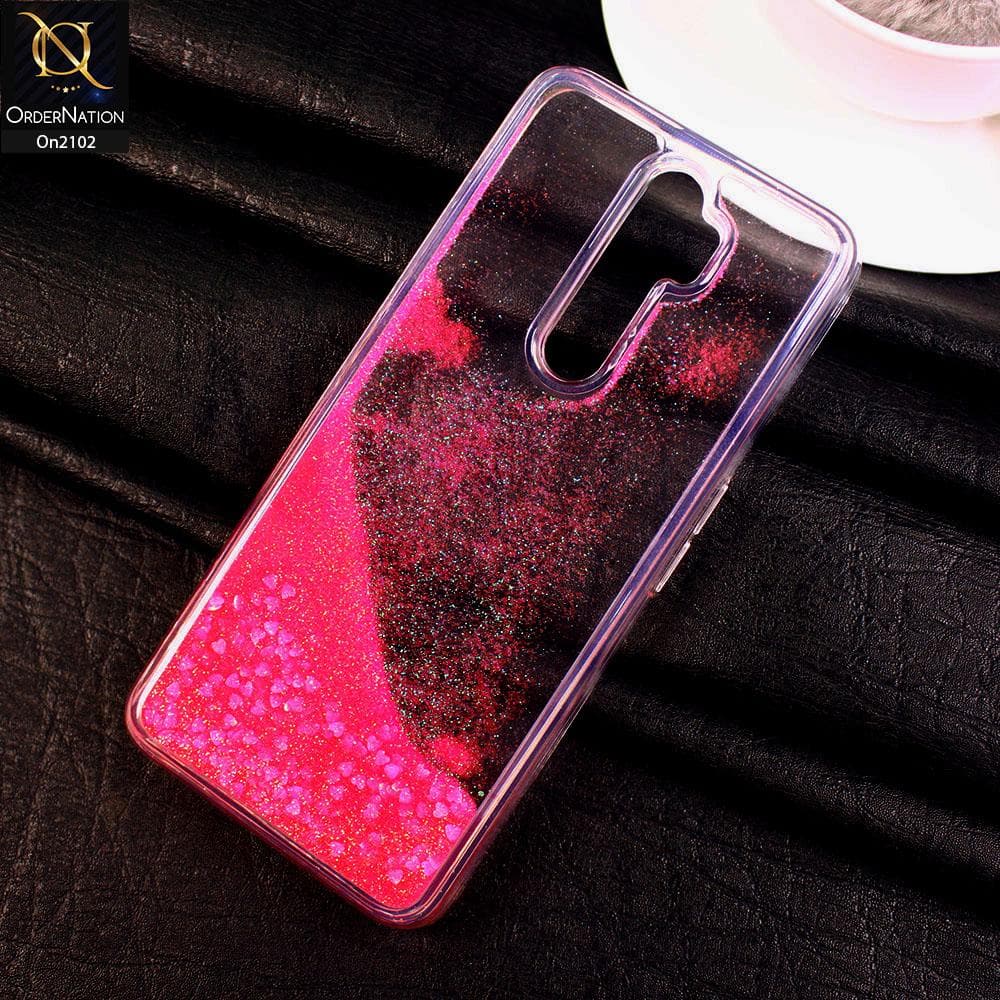 Oppo A9 2020 - Pink - Cute Love Hearts Liquid Glitter Pc Back Case