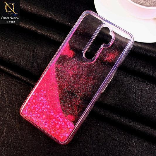Oppo A9 2020 - Pink - Cute Love Hearts Liquid Glitter Pc Back Case