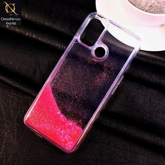 Oppo A53 - Pink - Cute Love Hearts Liquid Glitter Pc Back Case