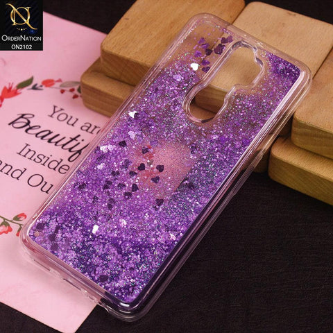 Oppo A9 2020 Cover - Purple - Cute Love Hearts Liquid Glitter Pc Back Case