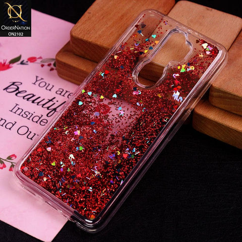 Oppo A9 2020 Cover - Red - Cute Love Hearts Liquid Glitter Pc Back Case